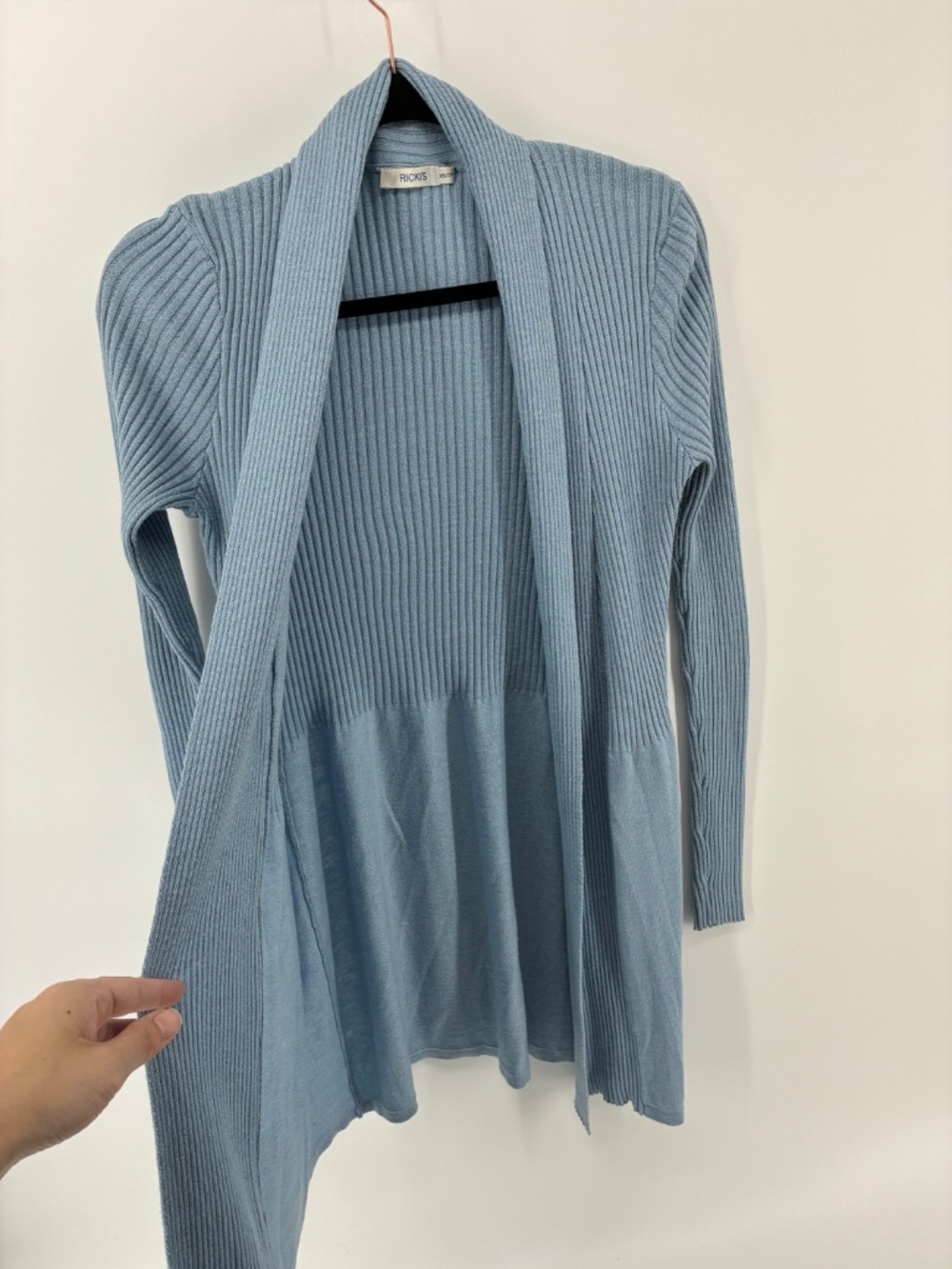 Baby Blue Open Front Knit Lightweight Cardigan - Picture 2 of 9